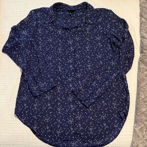 Massimo Dutti Dark Blue Blouse with White Geometric Design